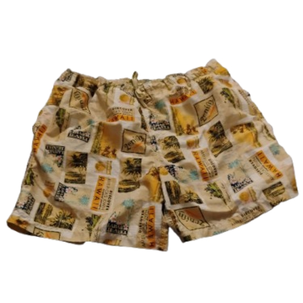Modern Does 1950s Hawaii Novelty Print Islander Swimming Trunks Mens Sz XL